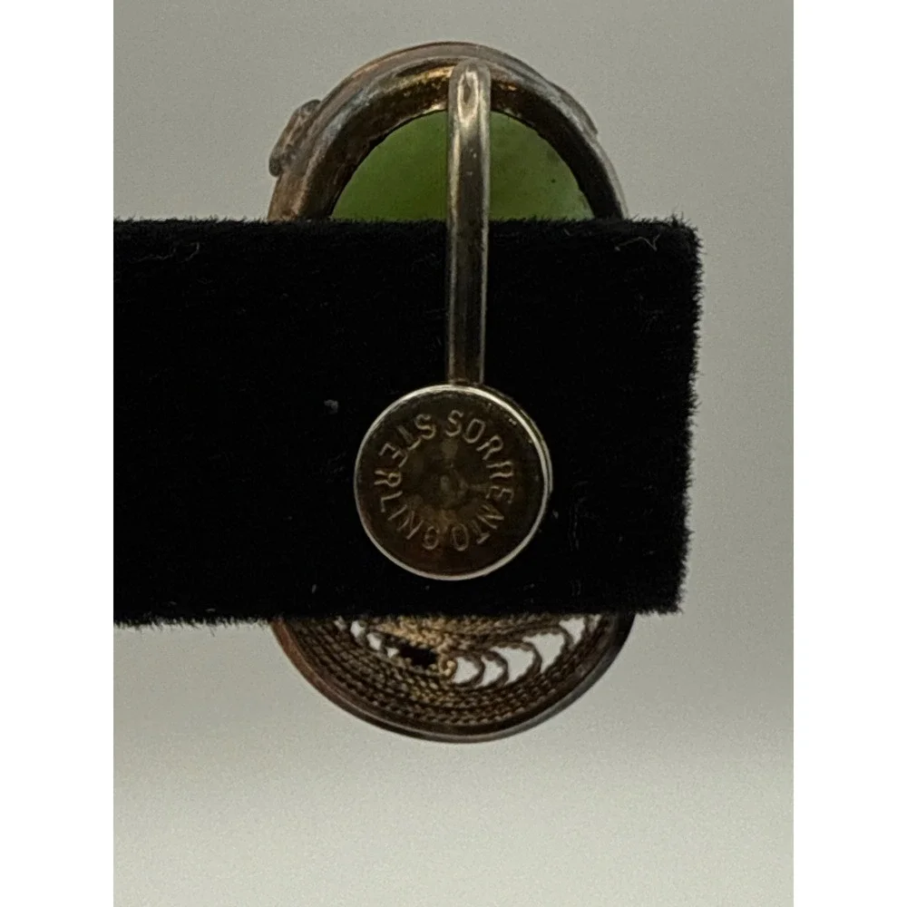 Sorrento Sterling Silver Green‎ Cabuchon Filigree Earrings Pendant Set Vintage